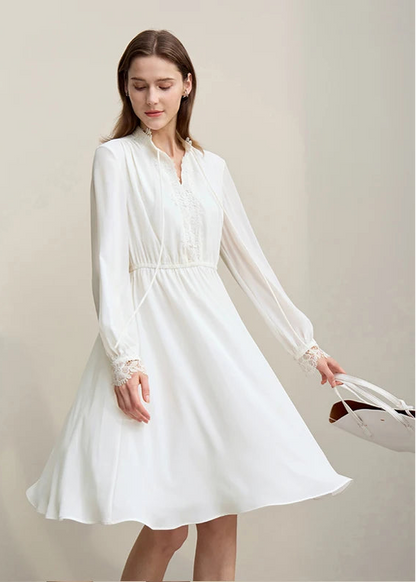 Amii Dresses For Woman 2026 Spring New Elegant Lace Splicing Strap Dress Women's Rubber Waist-fitted Chiffon Midi Skirt 12611020 Loran
