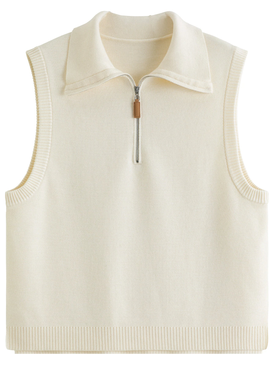 Lapel Collar Button-Up Knit Vest for Women