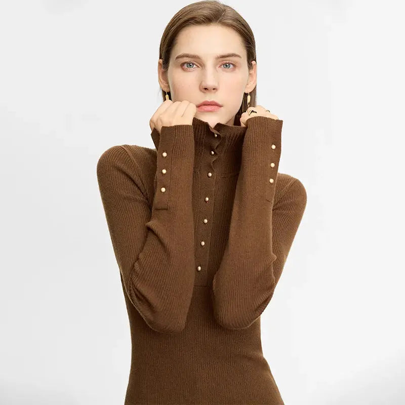 Women's Minimalist Half Cardigan Turtleneck - Loran
