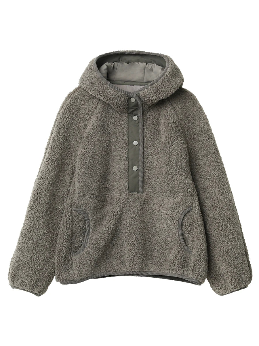 Hooded Granular Fleece Jacket Loose Casual Short Coat Loran