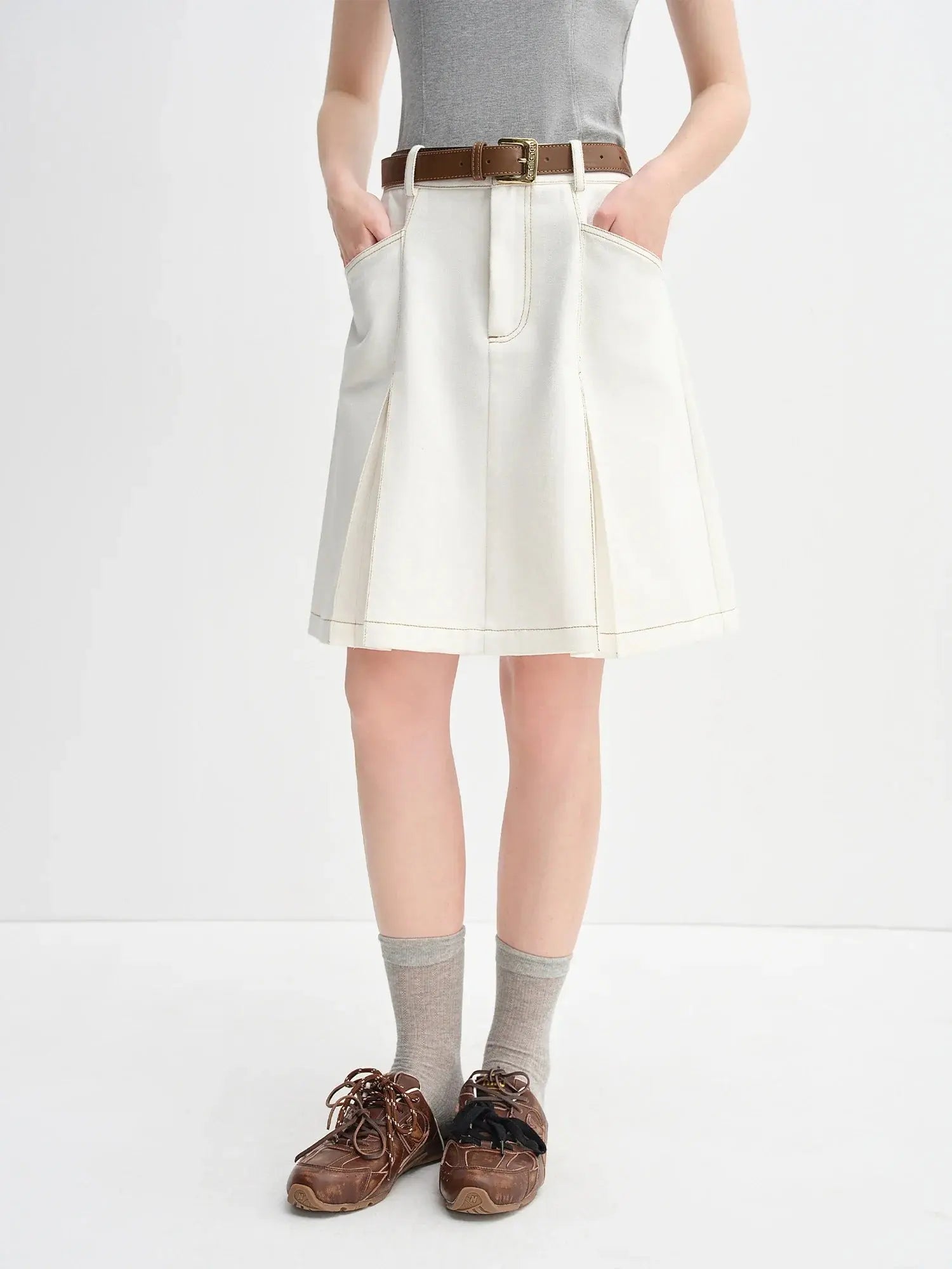 Retro Contrast A-Line Denim Skirt - Loran