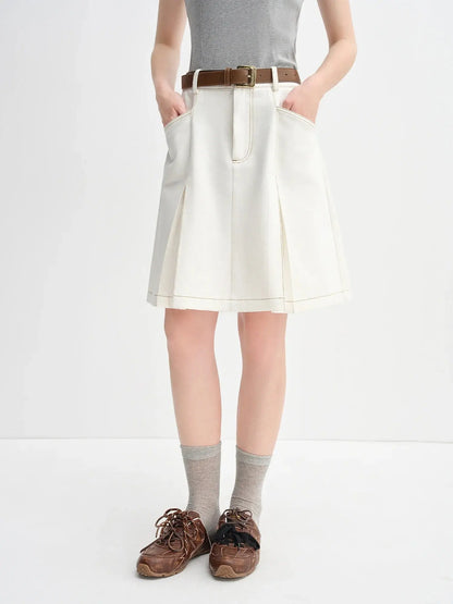 Retro Contrast A-Line Denim Skirt - Loran