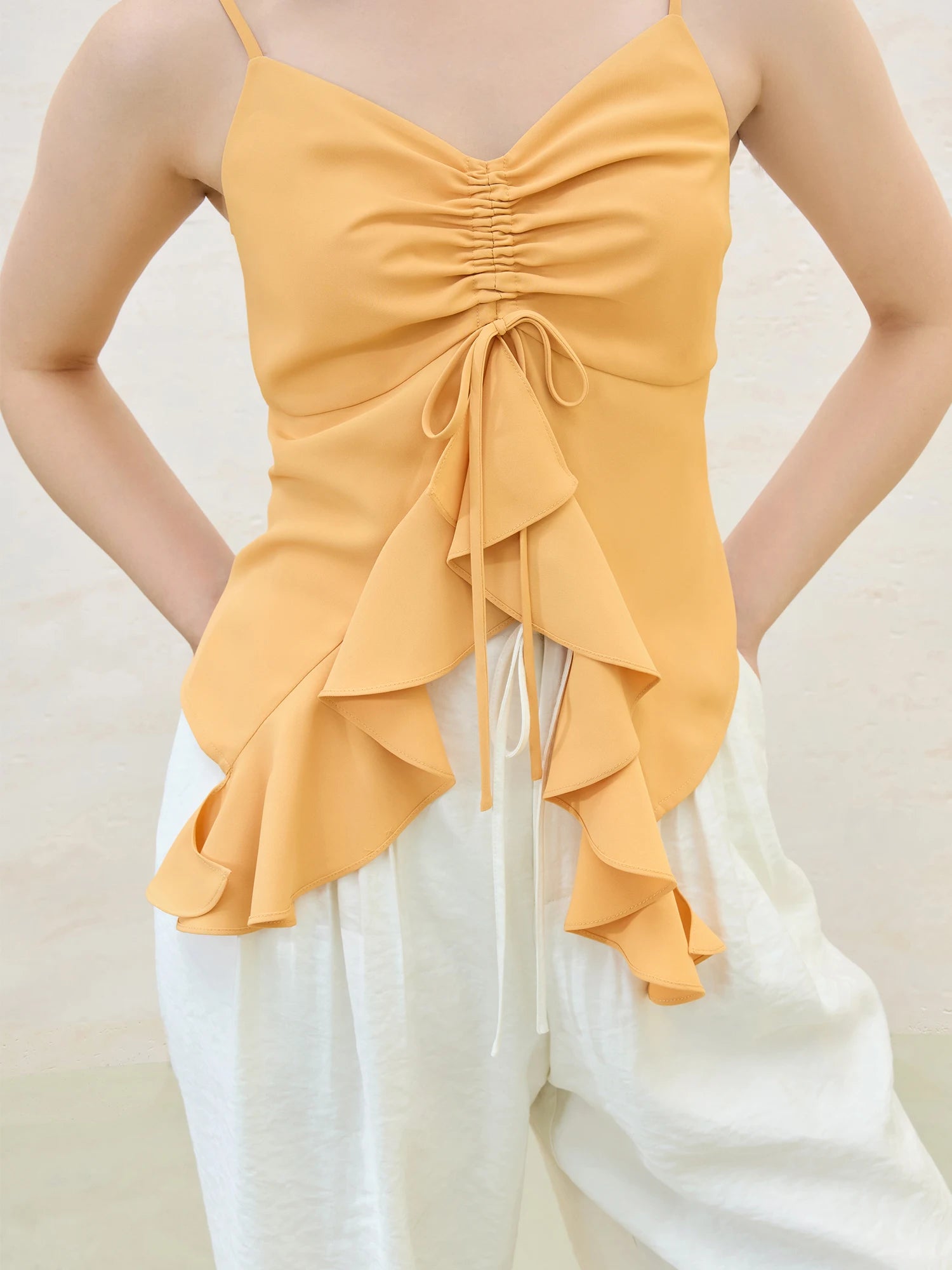 Irregular Ruffle Strappy Top Solid Color Summer Vest