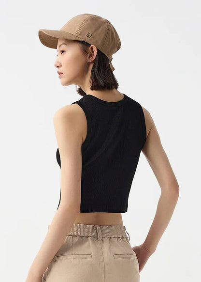 Semir Vest Women Short Style Skinny Round-neck Simple 2024 Spring New Solid Color Top Versatile Loran