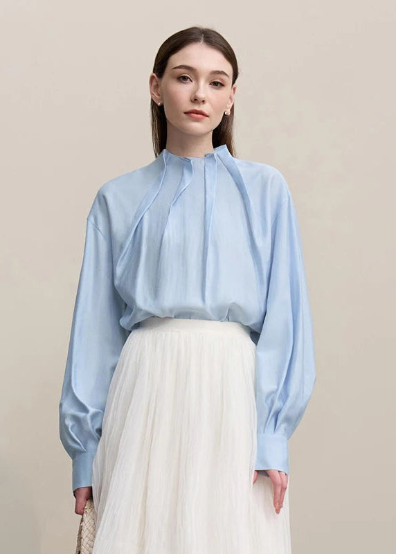 Amii Women Shirt 2026 Spring New Elegant Commuter Pleated Chiffon Shirt Women's Stand Collar Drop Shoulder-sleeved Top 12641074 Loran