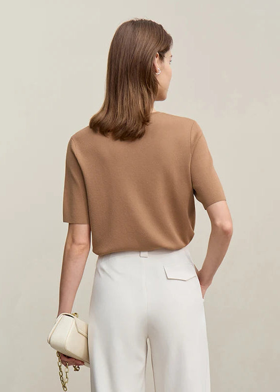 Amii Women's Sweater 2026 Spring New Elegant Knitted Straight Sweater Women's Pullover Half-placket Short-sleeved Top 12621045 Loran
