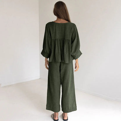 Women's 2-Piece Cotton Pajama Set V-Neck Sleepwear Loran