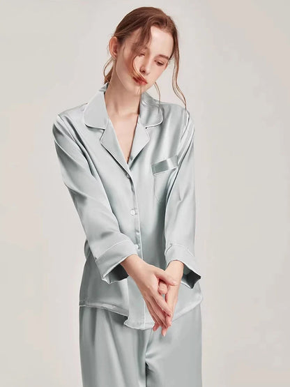 Real Silk Pajama Long Sleeve White Nightwear Loran