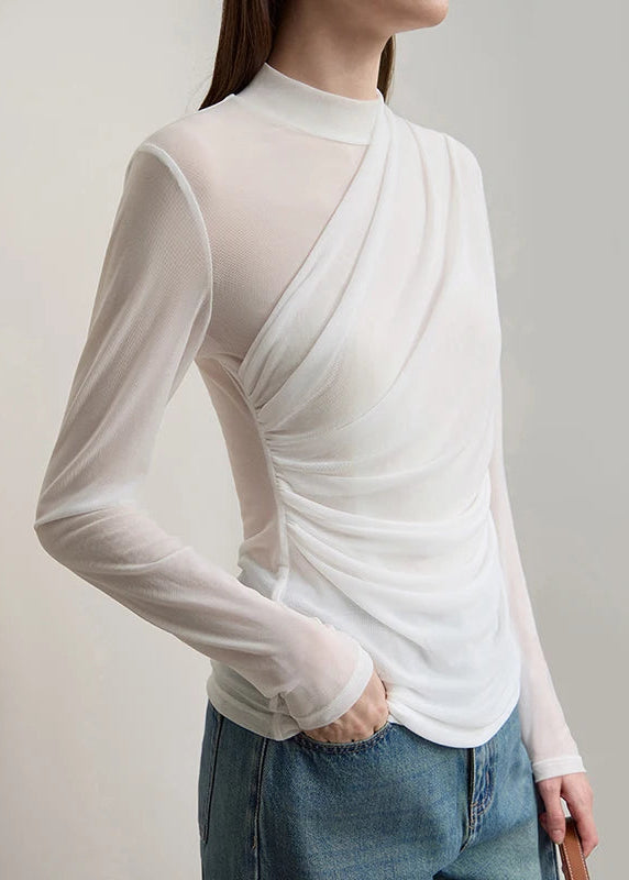 AMII T Shirts Women 2025 Autumn New O-Neck Slim Versatile Lady Knitted Tops Long Sleeve Sexy See-through Mesh T-shirt 12543162 Loran