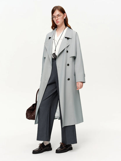 Women’s Khaki Double-Breasted Trench Coat Classic Long Fit Loran