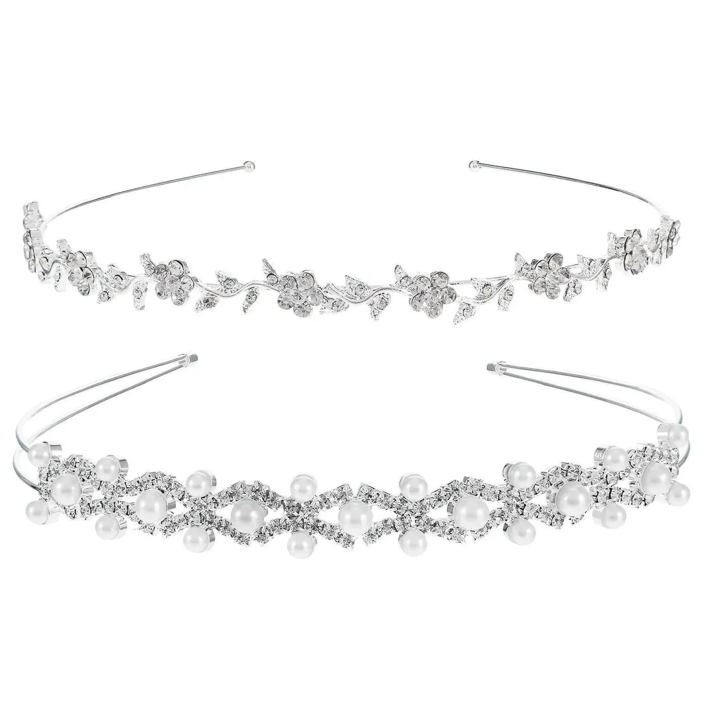 Rhinestone & Pearl Bridal Headband Set Wedding Hair