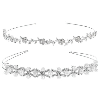 Rhinestone & Pearl Bridal Headband Set Wedding Hair