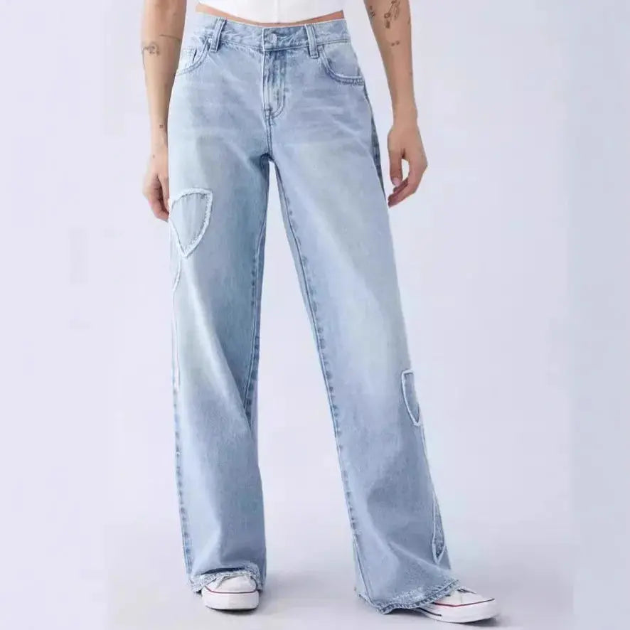 Vintage Wide-Leg Denim with Bow Embroidery - Loran