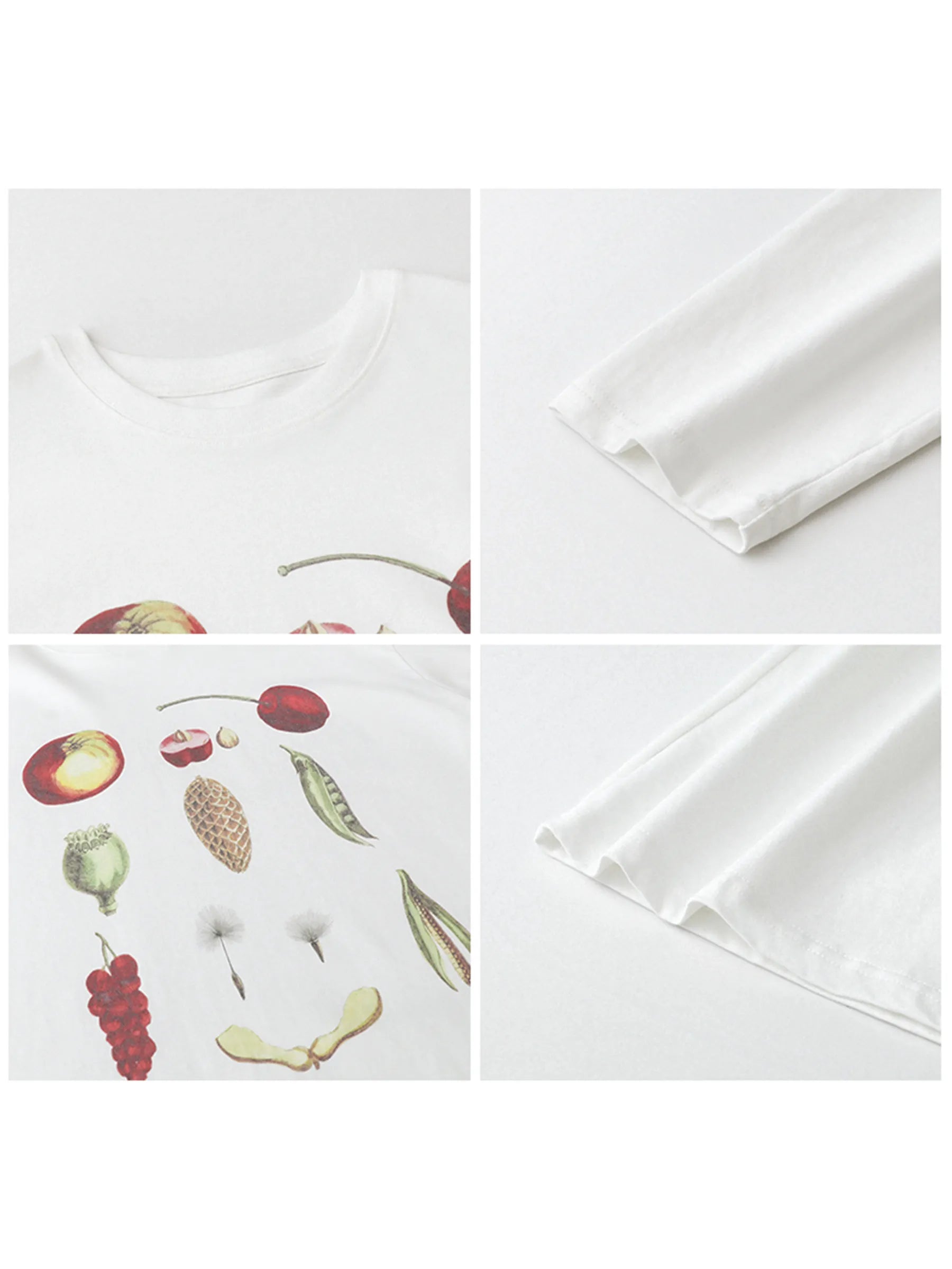 Floral & Fruit Print Long Sleeve T-Shirt Cotton Tee Loran