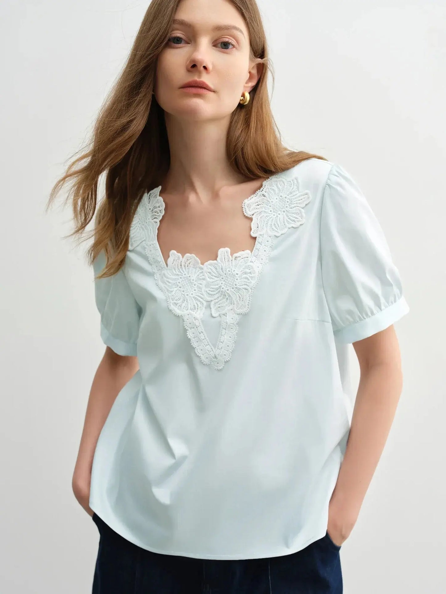 Embroidered Short Sleeve Plus Size Top - Loran