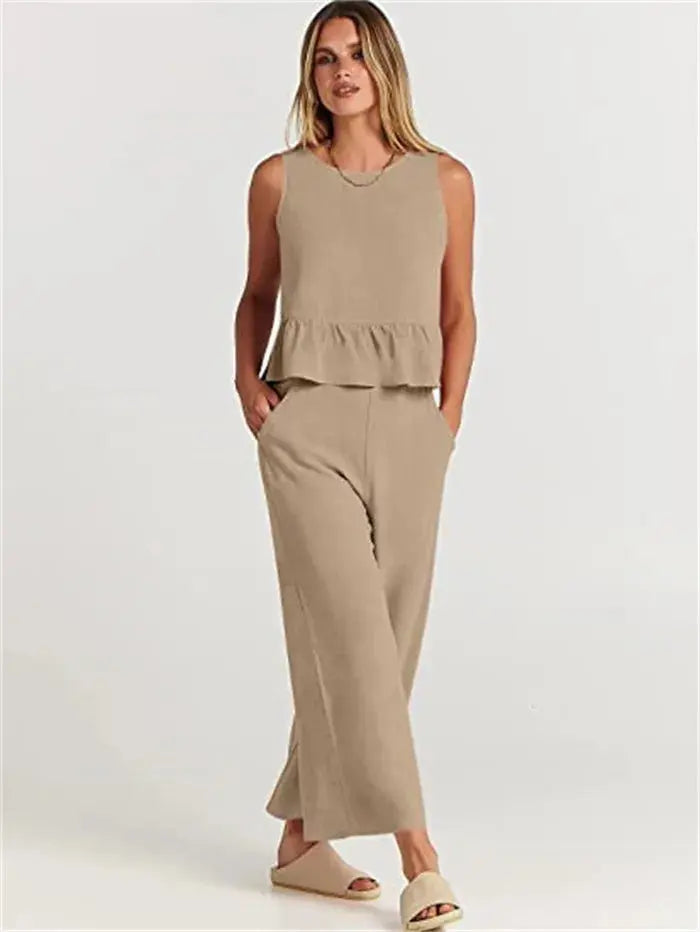 Summer Pleated Wide-Leg Pant Set - Loran