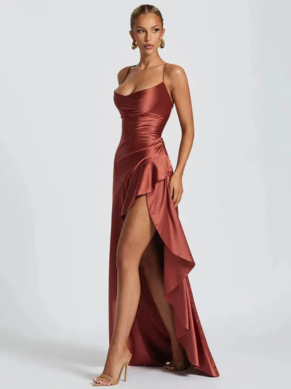 Backless Satin Bodycon Dress with Split - Loran