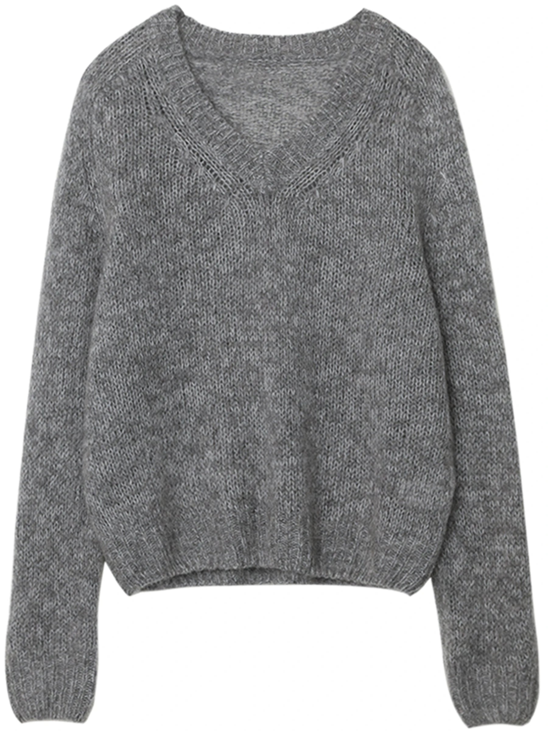 CHIC VEN Korean Women Sweaters Loose Casual Solid New V-neck Mohair Soft Female Knitted Jumpers Pullovers Autumn Winter 2025 Loran