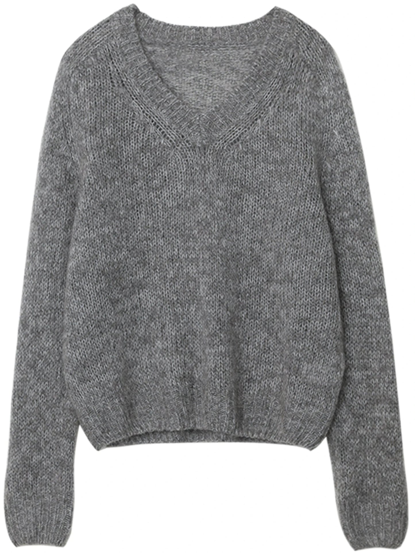 CHIC VEN Korean Women Sweaters Loose Casual Solid New V-neck Mohair Soft Female Knitted Jumpers Pullovers Autumn Winter 2025 Loran