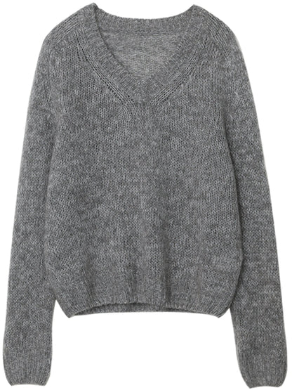 CHIC VEN Korean Women Sweaters Loose Casual Solid New V-neck Mohair Soft Female Knitted Jumpers Pullovers Autumn Winter 2025 Loran