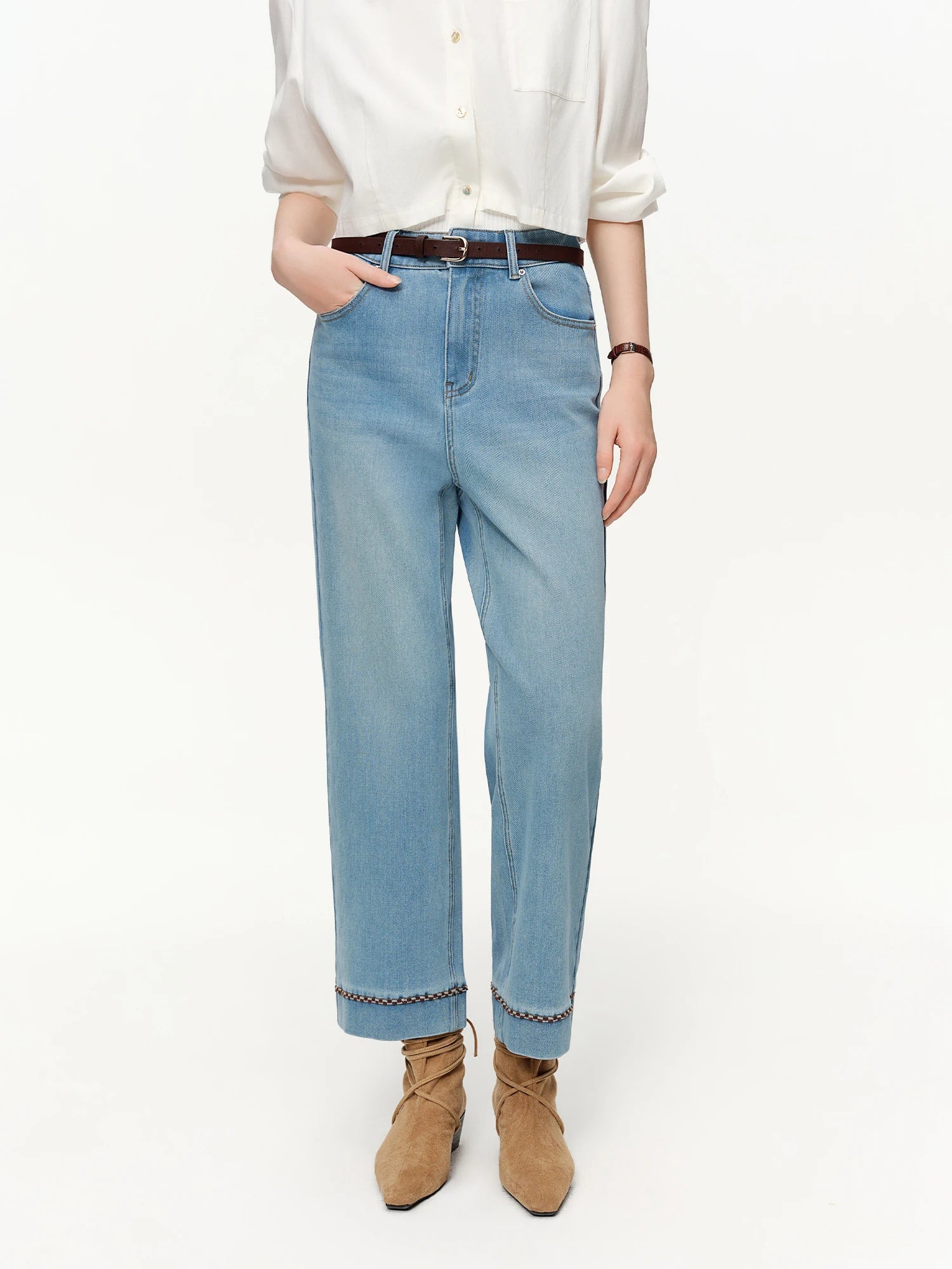 DUSHU Double-length Jeans Women High-waisted Slim-fit Classic Baguette Pants High Waist Elegant Office Lady Spring Trendy Loran