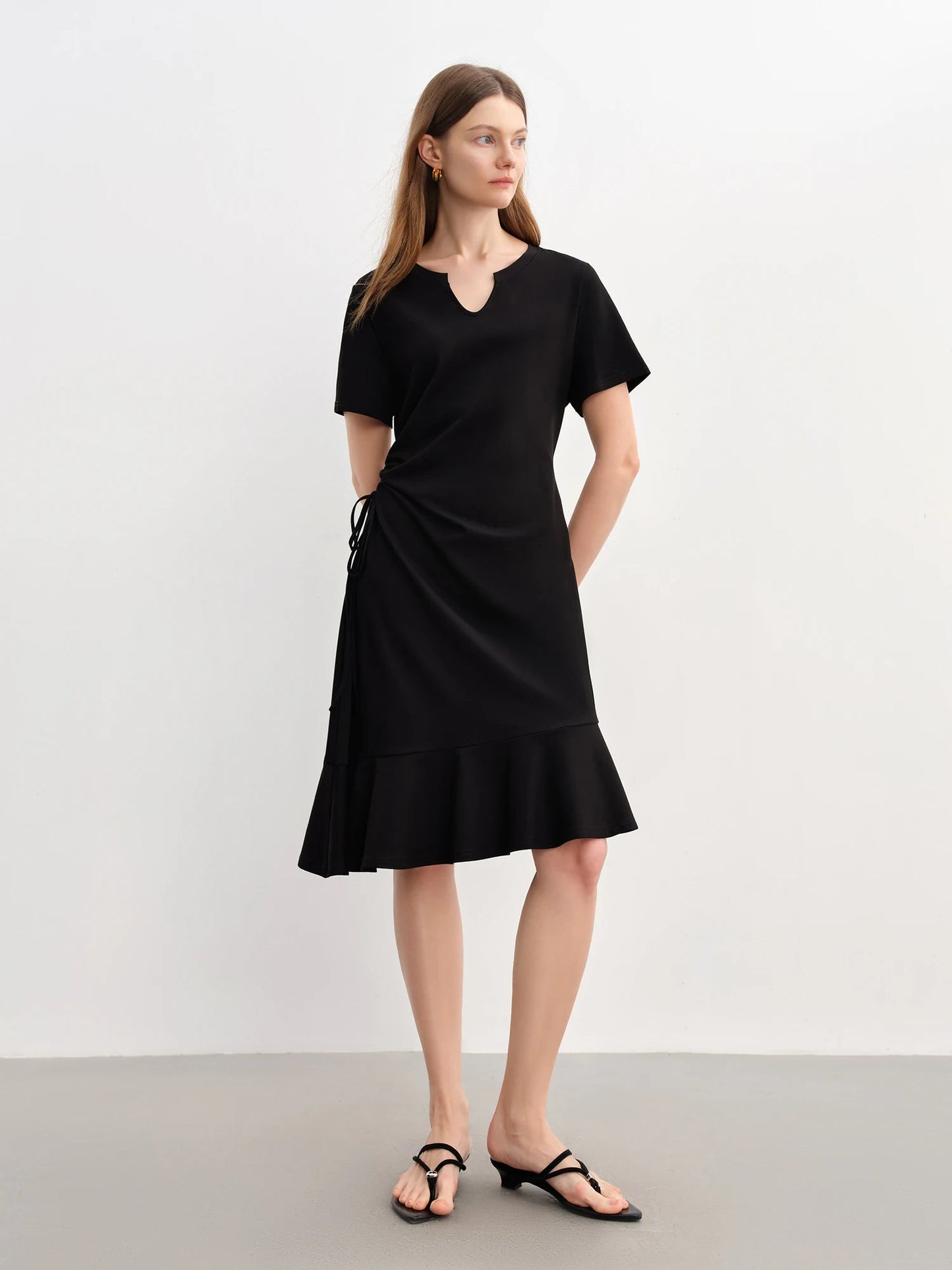Drawstring A-Line Midi Dress Casual Summer Elegance Loran