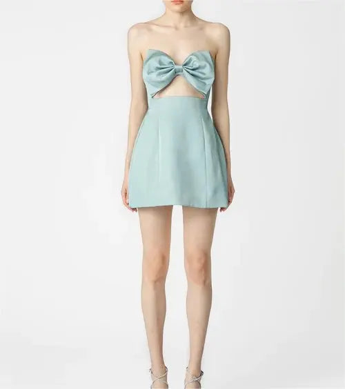 Bow Mini Dress Women Off Shoulder Sleeveless Dress - 3IN SMART Shop  #