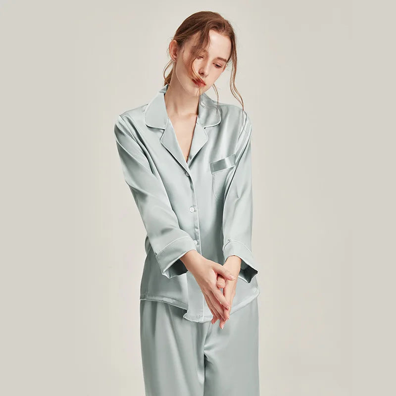 Real Silk Pajama Long Sleeve White Nightwear Loran