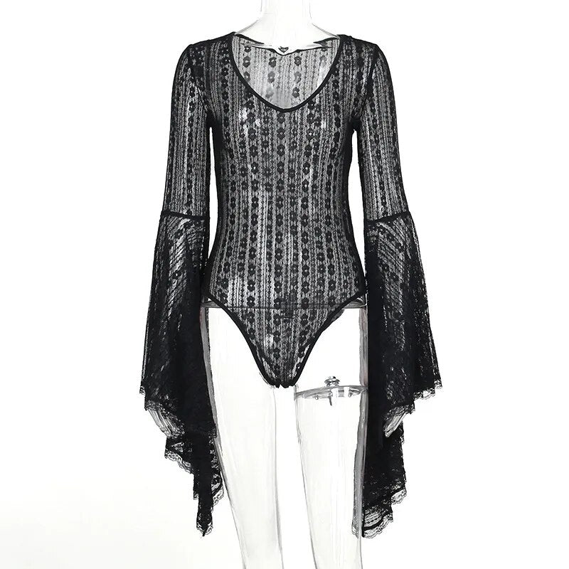 Goth Dark Lace Gothic Aesthetic Bodysuit - 3IN SMART Shop  #