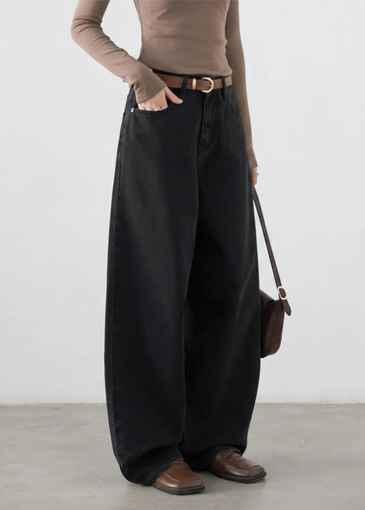 CHIC VEN Korean Women Plus Jeans New Casual Retro Wide Legs Denim Pants Slim Female Trousers Spring Autumn 2025 Loran