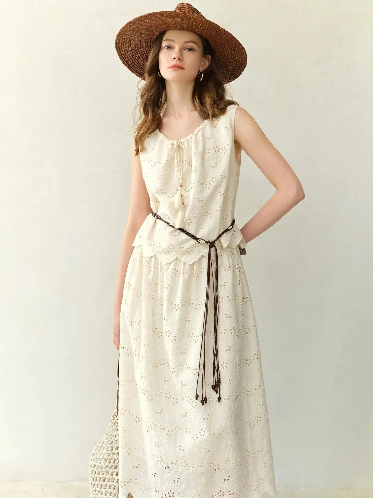 Textured Midi Skirt & Tank in Ivory LORAN STORE