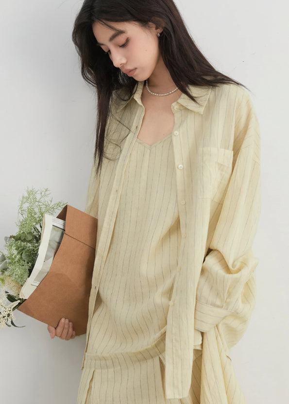 CHIC VEN Women Dress Sets Stripe Shirt Loose Casual Long Sleeve Sunscreen Blouses Camisole V-neck Dresses Spring Autumn 2025 Loran