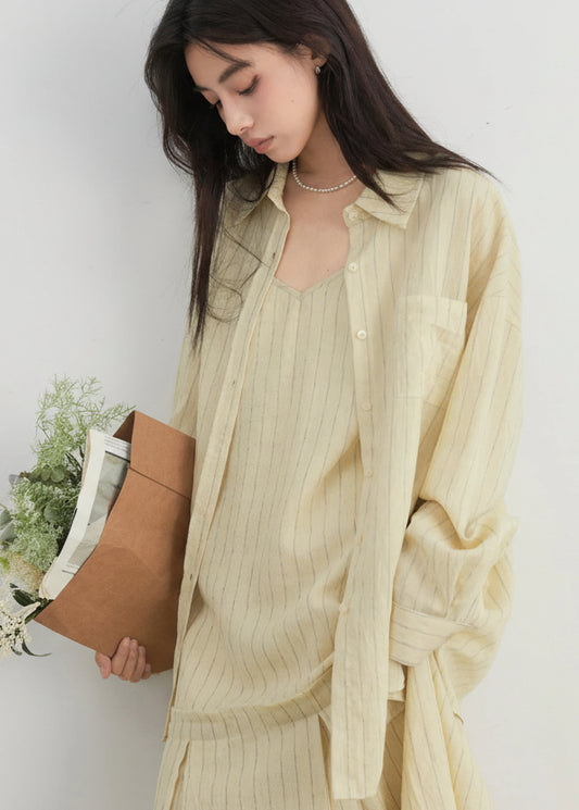 CHIC VEN Women Dress Sets Stripe Shirt Loose Casual Long Sleeve Sunscreen Blouses Camisole V-neck Dresses Spring Autumn 2025 Loran