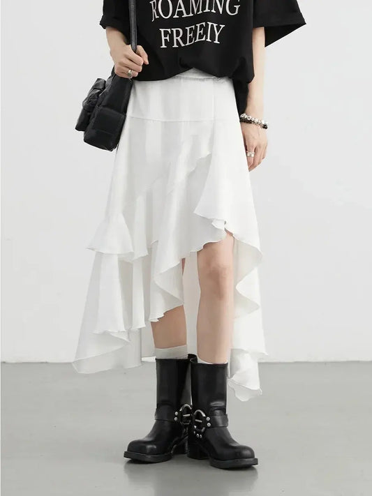 Chic Ruffle Hem A-Line Midi Skirt - Loran