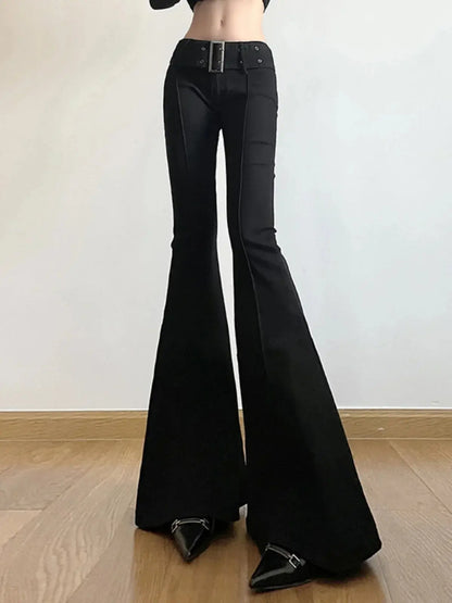 Women's Retro Black Flare Pants - Loran