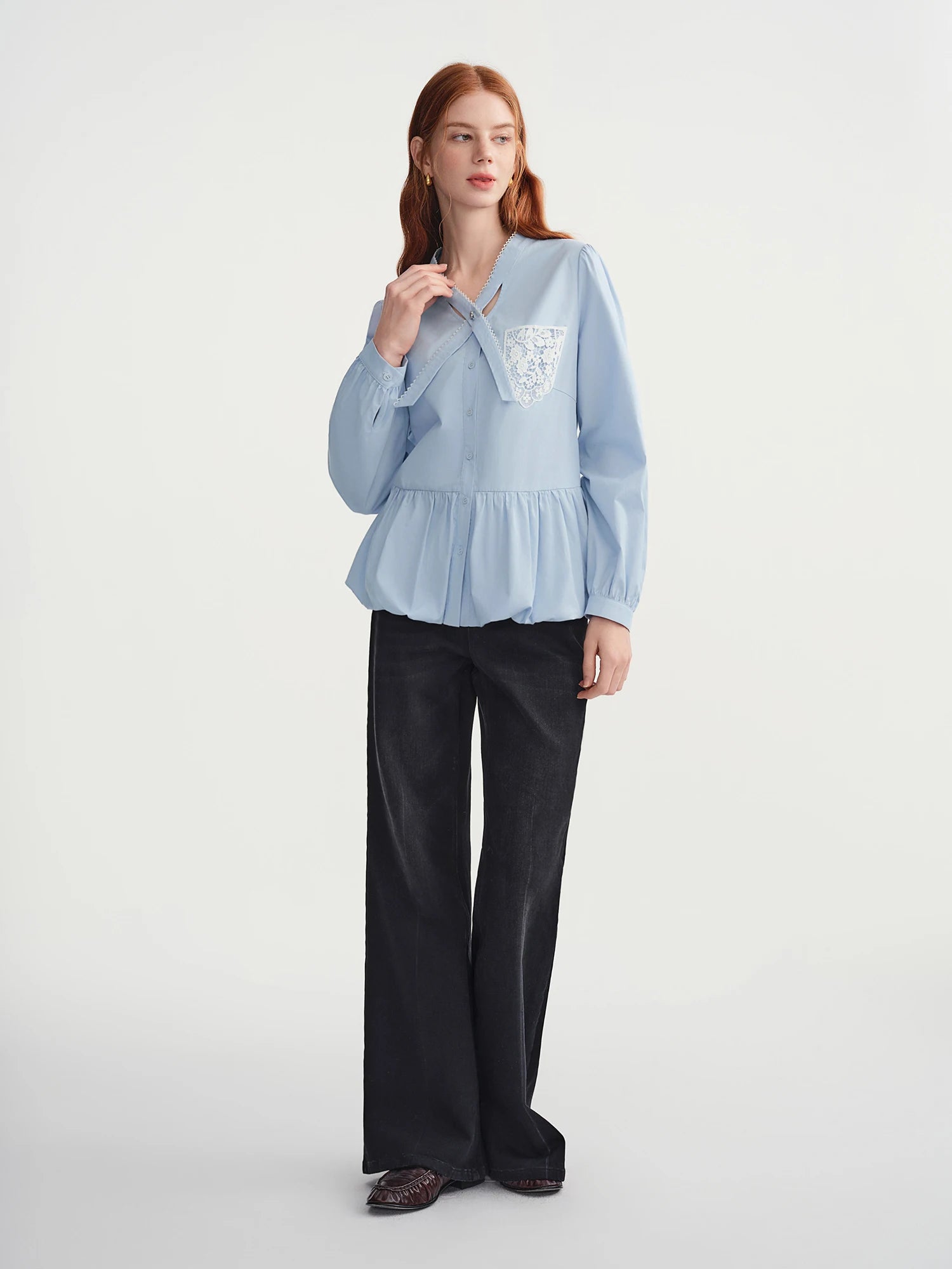 Plus Relaxed Lace Shirt Winter Long Sleeve