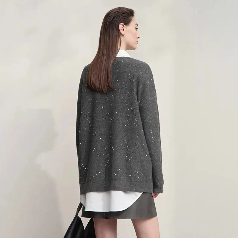 Casual, Solid Color V-Neck Loose Knit - Loran