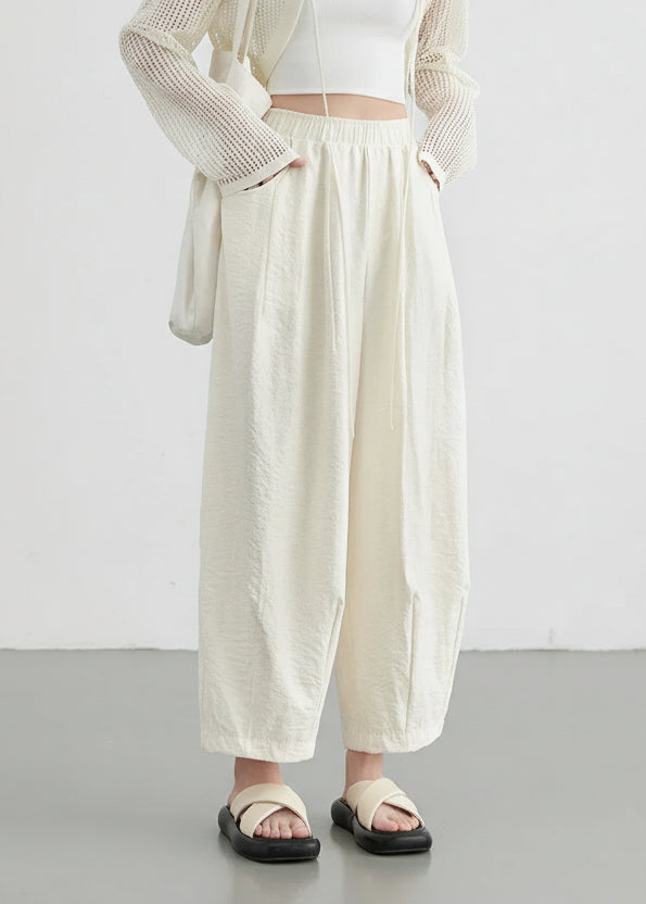 White Wide-Leg Pants High-Waisted Casual Loran