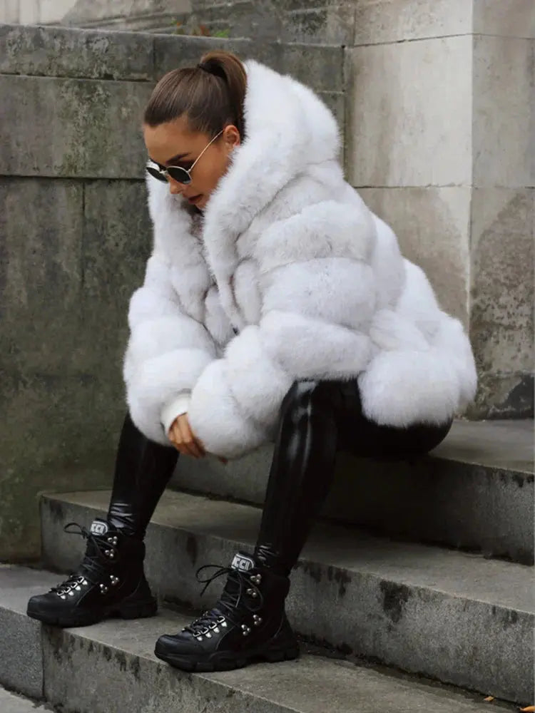Real Fox Fur Winter Jacket with Oversized Hood - Loran