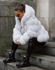 Real Fox Fur Winter Jacket with Oversized Hood
