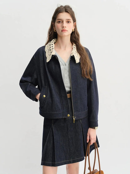 Handmade Sweet Crochet Collar Denim Jacket - Loran