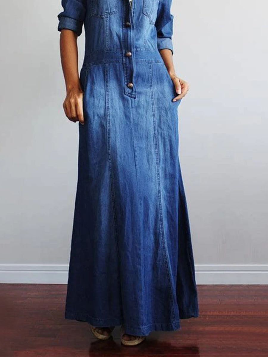 Maxi Denim Dress Long Sleeve - 3IN SMART Shop  #