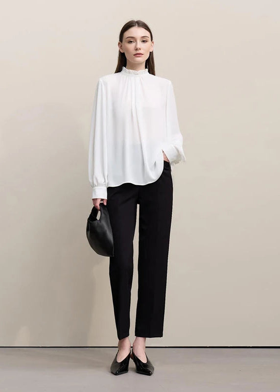 Amii Blouse For Woman 2026 Spring New Elegant Commuter Edge Pleated Chiffon Shirt Thin Pullover Women's Long-sleeve Top 12641066 Loran