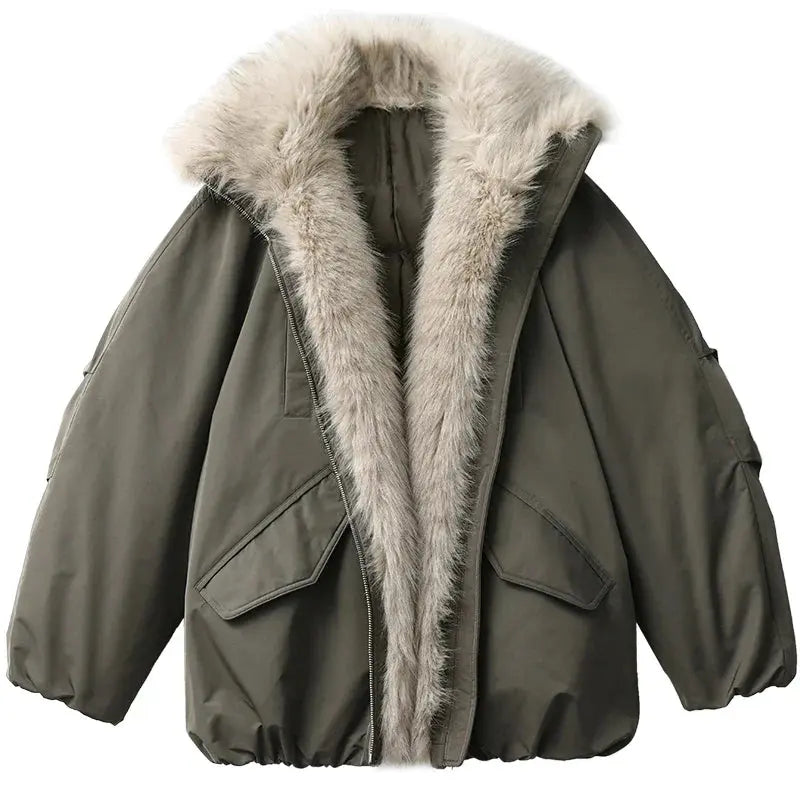 Faux Fur Collar Down Jacket Casual Winter Warm Coat for Women - Loran