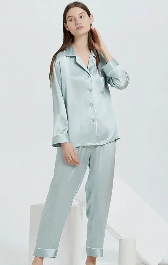 Fimtairah 22MM 6A 100% Silk Pajama Sets Women Nightclothes Noble Pyjamas Mujer Nighty Sexy Red Women Nightshirt Pijama Loran