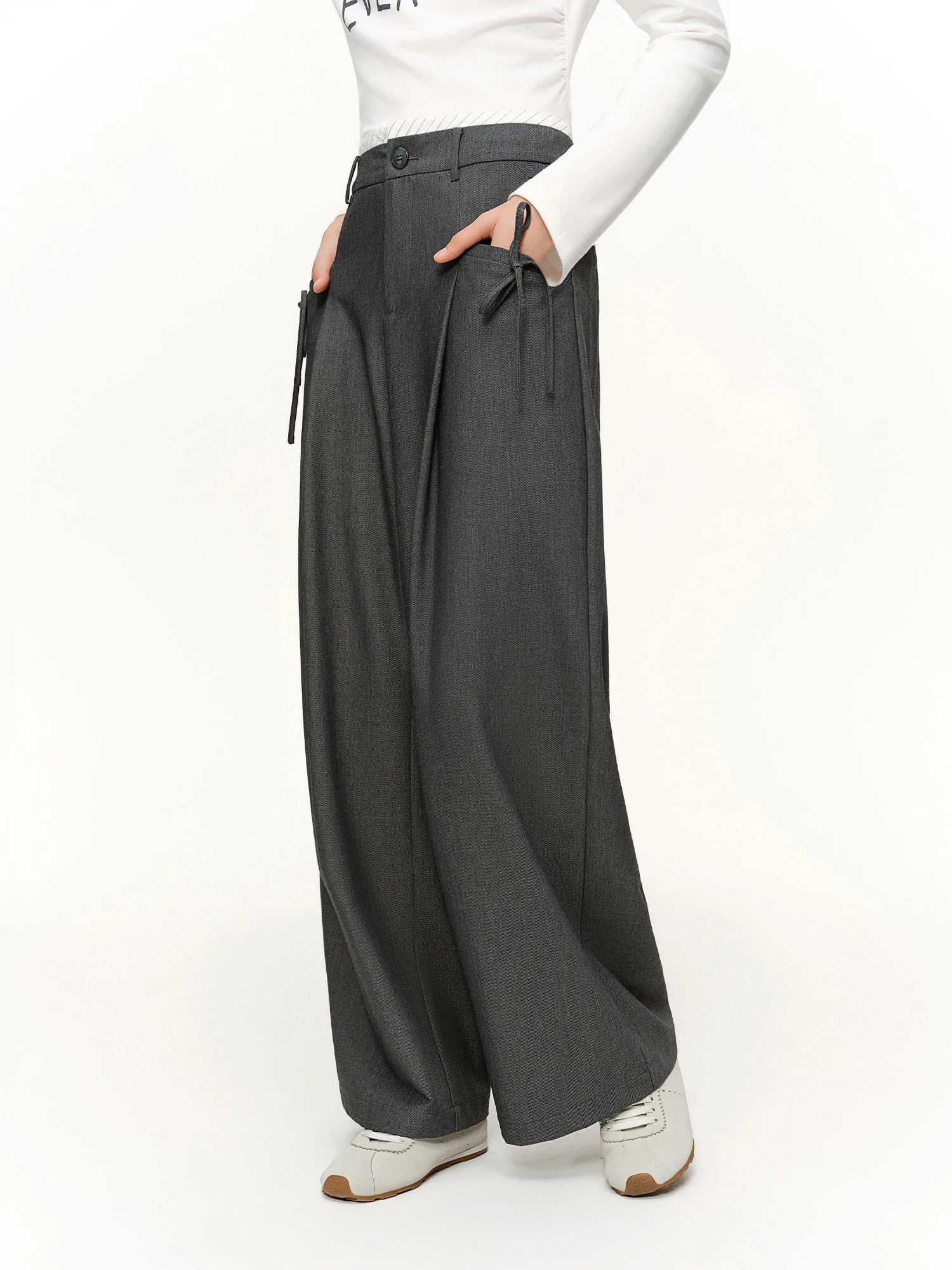 Spring Women's Pants High Waist Stripe Straight Leg Trousers - Loran