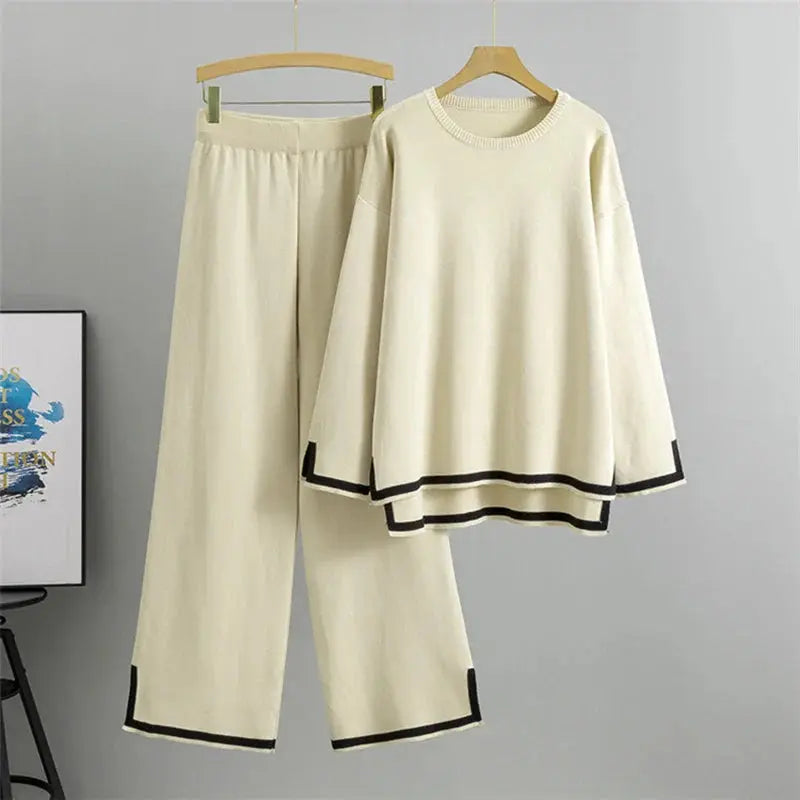 Long Sleeve Casual Knit Two-Piece Outfit - Loran