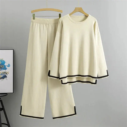 Long Sleeve Casual Knit Two-Piece Outfit - Loran