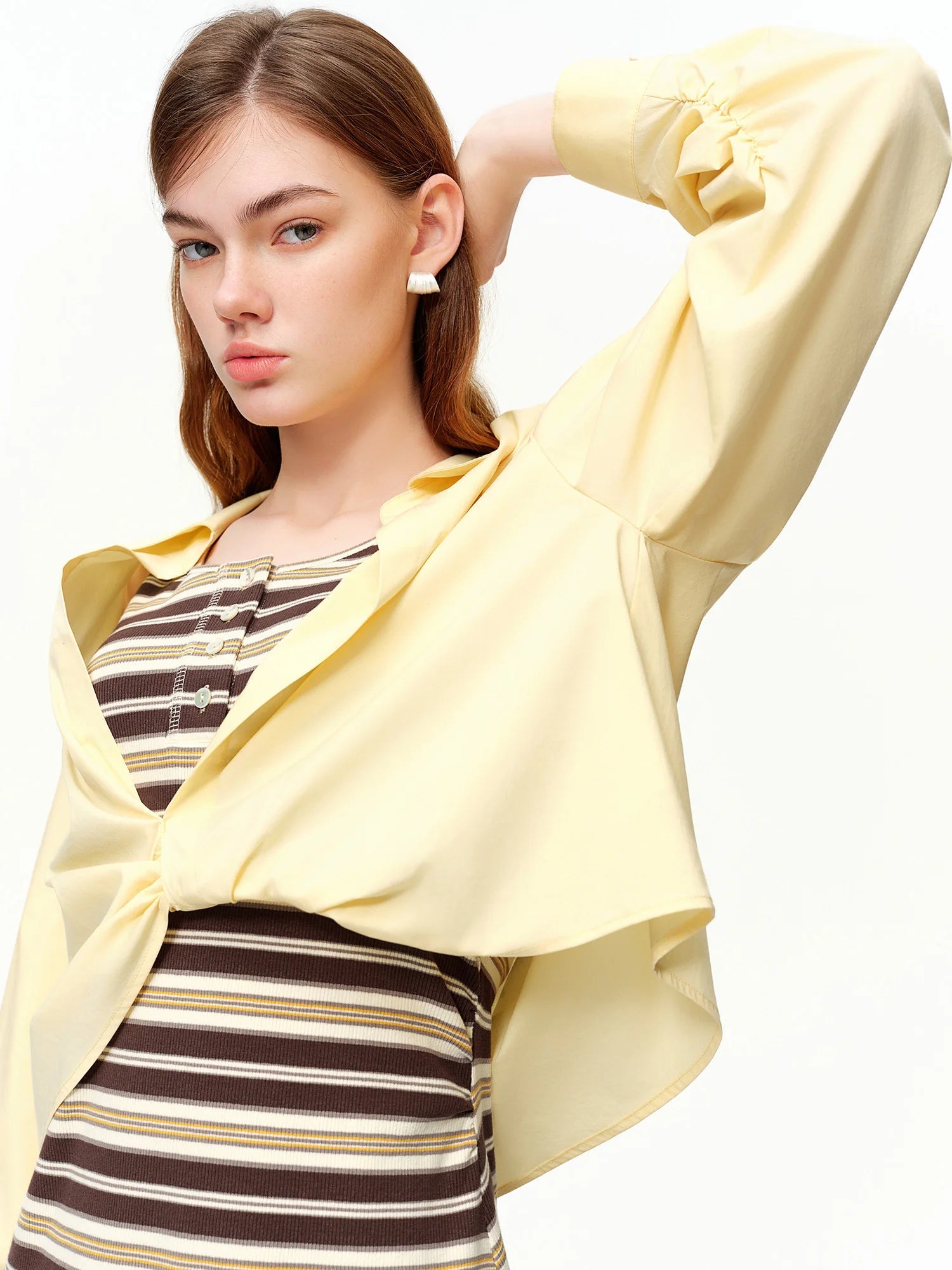 DUSHU【Sandwich Cookie】Knitted Vest Dress Sets Women Solid Shirts Long Sleeve 2026 Spring New Style Fresh and Stylish Set Loran