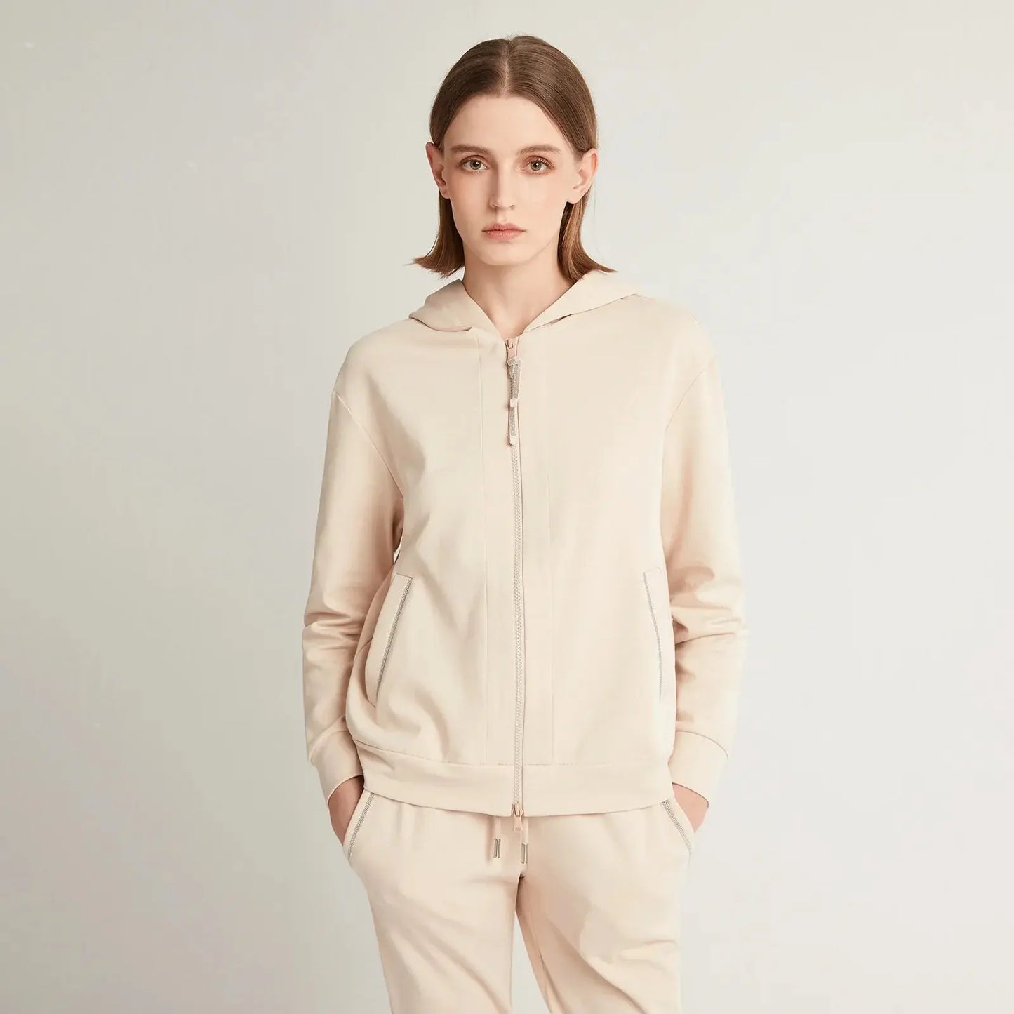 High Quality Cotton Cropped Zip Hoodie for Women - Loran